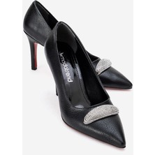Ccway Taşlı Kadın Stiletto Ayakkabı Siyah Cilt