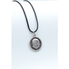 IDR Atatürk Madalyon Gümüş Kaplama Deri İp Kolye