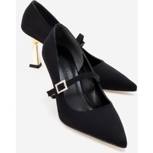 Ccway Kadın Biyeli Tokalı Topuklu Ayakkabı; SİYAH ZRA