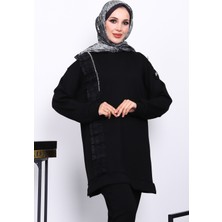 İmaj Butik Siyah Dik Yaka Tül İşlemeli Tunik
