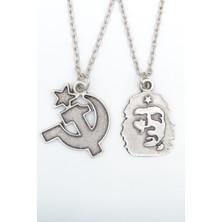 IDR 2'li Che Guevare - Orak Çekiç Gümüş Kaplama Kolye Seti