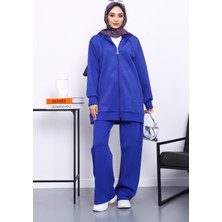 İmaj Butik Saks Mavi Taşlı Scuba Tunik Pantolonlu Takım