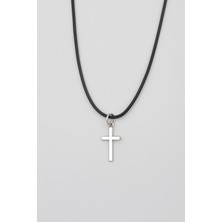 IDR Minimalist Haç Kolye - PU Deri İp Zincirli Unisex Gümüş Kaplama - 60 cm