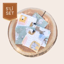 %100 Pamuk 5’li Müslin Ağız Mendili Seti- Karışık Desen 25X25 cm (Oeko-Tex Sertifikalı)