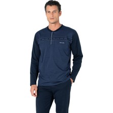 Pierre Cardin %100 Pamuklu Jakarlı Kutulu Yakası Düğmeli Erkek Pijama Takım