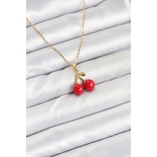 Artsviva 316L Çelik Zincir Gold Renk Kiraz Model Kadın Kolye