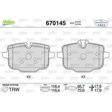 Valeo 670145 Arka Fren Balatasi 34207884979 34208093728 34212284389