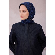 Belli Tivil Saf Ipek Eşarp 4223 - 56 Lacivert Logo Desen