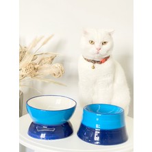 Seramik Kedi ve Köpek Mama Su Kabı Luna-Colorful Model 2'li(Mavi-Lacivert )