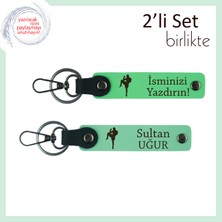 Miawiki Kız Arkadaşa Savunma Sporları Temalı Kalıcı Hediye, Deri Anahtarlık Takımı, Fıstık Yeşil-Açık Yeşil