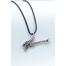 IDR Kuru Kafa Elektro Gitar Gümüş Kaplama Deri İp Kolye