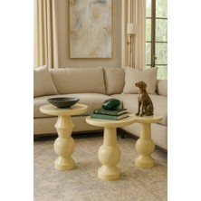 Krem Renk Ahşap Mantar Sehpa Seti – 3’lü Doğal Zigon ve Fiskos Model