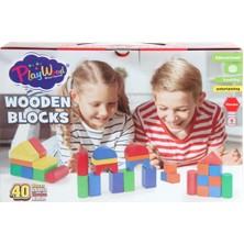 OMZ Playwood Kutuda Ahşap Renkli Bloklar 40 Parça Kız Erkek Çocuk Oyuncak Eğitici Oyuncaklar