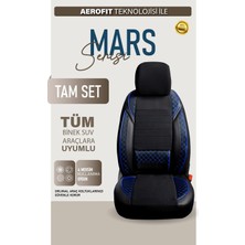 Castor Otomotiv Bmw 5 Serisi 525 Uyumlu Lüx Bel Destekli Mars Yarı Deri Oto Koltuk Kılıfı Siyah Mavi Renk