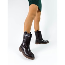 Gdt Ayakkabı Kahve Renk Fermuarsız Kalın Düz Taban Çekme Kadın Bot