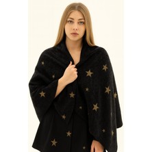 Gold Sim Iplikten Işlenmiş Yıldız Motifli Triko Şal Yumuşak Dokulu, Rahat ve Şık-Taşınabilir Çantalı