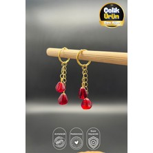 Balzamin Design Cam Boncuk Nar Detaylı Paslanmaz Çelik Zincirli Çelik Halka Küpe