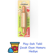 Childgen Doğal Ahşap Merdane Pastel Turuncu + Play-Doh Oyun Hamuru