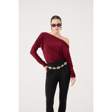 Holly Lolly Asimetrik Yaka Talia Bluz Bordo