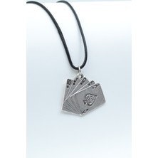 IDR Poker İskambil Gümüş Kaplama Deri İp Kolye