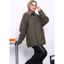 İmaj Butik Haki Düğmeli Oversize Kanvas Ceket
