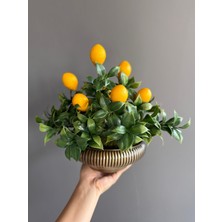 Luvienn Antik Gold Metal Vazolu Yapay Limon Ağacı -Yapay Çiçek Masa Dekoru