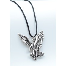 IDR Kartal Gümüş Kaplama Deri İp Kolye