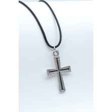 IDR Haç Gümüş Kaplama Deri İp Kolye