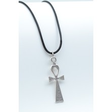 IDR Ankh Anahtarı - Nil'in Anahtarı Gümüş Kaplama Deri İp Kolye