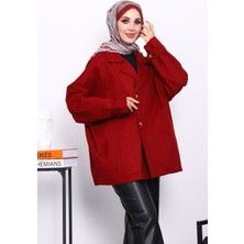 İmaj Butik Bordo Düğmeli Oversize Kanvas Ceket
