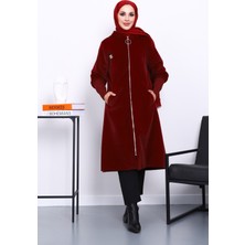 İmaj Butik Bordo Kapüşonlu Angora Kaban