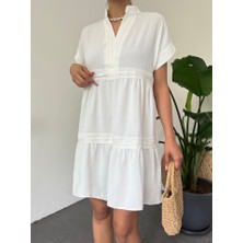 Alpaco V Yaka Fistolu Ayrobin Elbise -Beyaz -Collectıon