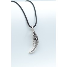 IDR Kurt Dişi Gümüş Kaplama Deri İp Kolye