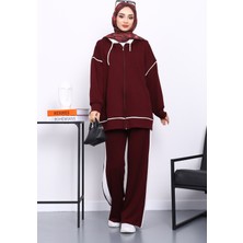 İmaj Butik Mürdüm Kapşonlu Garnili Modal Takım