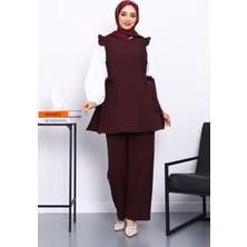İmaj Butik Bordo Gömlek Yelek Pantolonlu Üçlü Takım