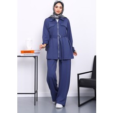 İmaj Butik İndigo Sahte Cepli Bel Kuşaklı Modal Takım