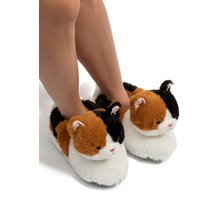 Twigy Renkli Kedi Kadın Hayvanlı Panduf Beyaz-Kahverengi 36/41