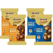 Ülker Dolu Dolu Sütlü Bütün Fındıklı ve Bademli Çikolata 80 gr 4 Lü Karma