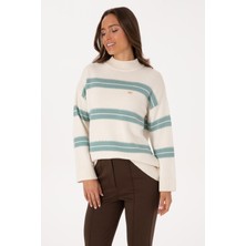 U.S. Polo Assn. Kadın Krem Balıkçı Yaka Çizgili Kazak 50314666-VR071