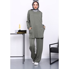 İmaj Butik Haki Yan Cepli Omuz Parçalı Alt Çımalı Modal Takım
