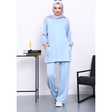 İmaj Butik Bebe Mavi Yan Cepli Omuz Parçalı Alt Çımalı Modal Takım