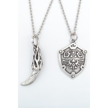 IDR 2'li The Legend Of Zelda Kalkan - Kurt Dişi Gümüş Kaplama Kolye Seti