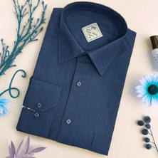Eren Style Klasik %100 Cotton Uzun Kollu Terletmeyen Kışlık Flanel Kumaş Lacivert Gömlek (Regular Kalıp)