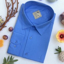 Eren Style Klasik %100 Cotton Uzun Kollu Terletmeyen Kışlık Flanel Kumaş Mavi Gömlek (Regular Kalıp)