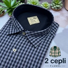 Eren Style Iki Cepli Kapaklı Klasik %100 Cotton Uzun Kollu Terletmeyen Kışlık Flanel Kumaş Indigo Mavi Gömlek (Regular Kalıp)