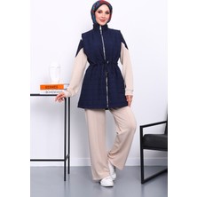 İmaj Butik Lacivert Kapitone Yelek Tunik Pantolonlu Üçlü Takım