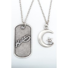 IDR 2'li Kemal Atatürk İmza Künye - Ay Yıldız Gümüş Kaplama Kolye Seti