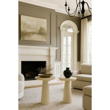 Şık ve Dayanıklı 2’li Masif Ahşap Yan Sehpa Takımı – Krem Zigon Model