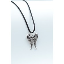 IDR Melek Kanatlı Gümüş Kaplama Deri İp Kolye