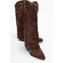 Luvi Tyler Kahverengi Süet Hakiki Deri Dikişli Kadın Western Çizme